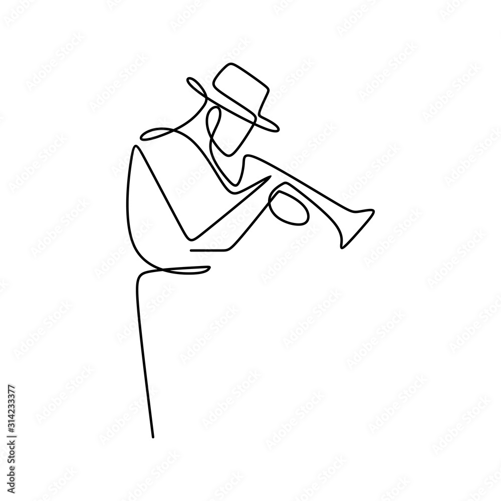 Wall mural continuous line drawing of jazz music.