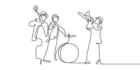continuous line drawing of jazz music. - obrazy, fototapety, plakaty