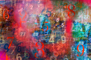 Multicolored numbers on the background of the old wall, numerology