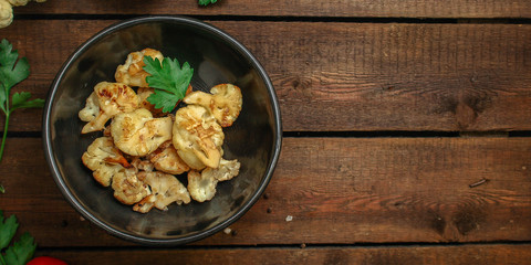 cauliflower grilled (fried grill vegetables or snack salad cabage) menu concept. food background. copy space. Top view