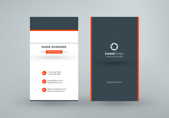 Vertical double-sided business card template. Vector illustration. Stationery design