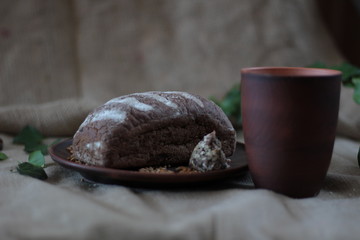 brown bread on burlap background