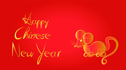 Happy Chines New Year Karte mit Ratte auf rotem Hintergrund.