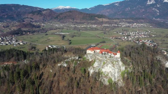 Bled lake aerial view panorama in winter season