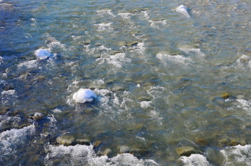 Winter landscape with the river in frosty day