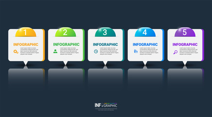  Infographics design template, 3D Business concept with 5 steps or options, can be used for workflow layout, diagram, annual report, web design.Creative banner, label vector.