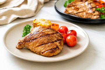 grilled and barbecue fillet pork steak with vegetable