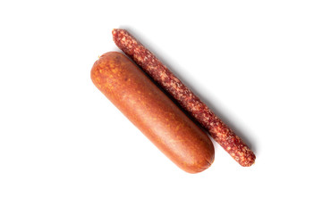 Smoked sausage isolated on white background.