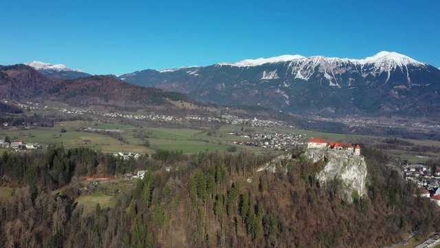 Bled lake aerial view panorama in winter season