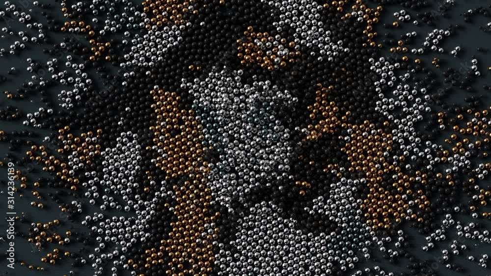 Poster 3d render background with particles are filling the screen and push each other with dynamic interact