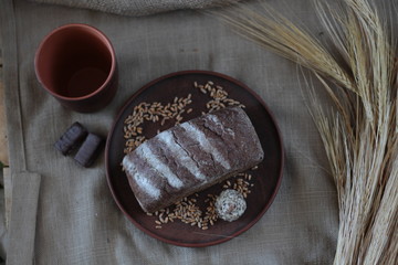 brown bread on burlap background