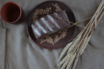 brown bread on burlap background