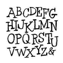 Vector Pastel or Charcoal Style Hand Drawn Alphabet Font. Calligraphy alphabet on a white background