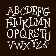 Vector Pastel or Chalk Style Hand Drawn Alphabet Font. Calligraphy alphabet on a black background