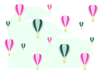 vector pattern with balloons on a white background with clouds (pink and blue)