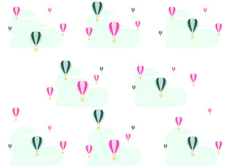 vector pattern with balloons on a white background with clouds (pink and blue)