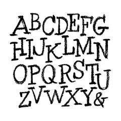Vector Pastel or Charcoal Style Hand Drawn Alphabet Font. Calligraphy alphabet on a white background