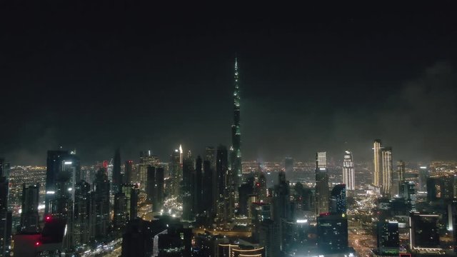 Aerial view of Dubai Downtown in the evening, UAE