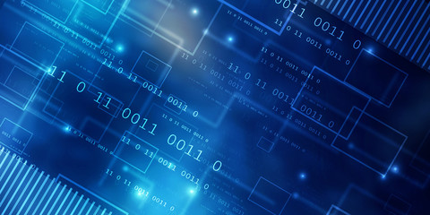 2d illustration abstract digital binary data on computer screen