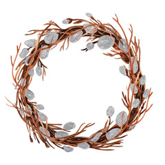 Hand drawn watercolor Easter wreath.