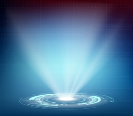 Futuristic projector or hologram with HUD interface.