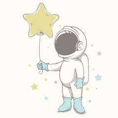 baby astronaut holds a balloon