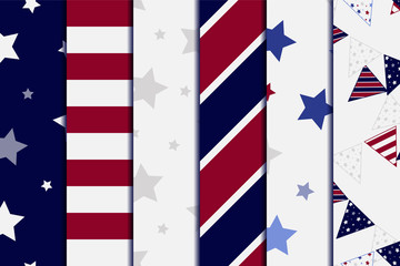 Set Abstract Seamless Pattern American President Day. Vector Illustration star and lines.