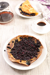 omelet with blueberries and coffee cup