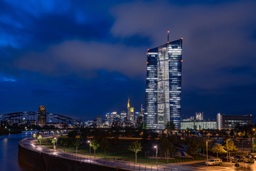 Frankfurt - ECB Tower in front of skyline from banking quarter