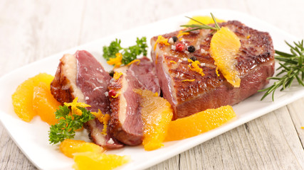 grilled duck breast with orange and herbs