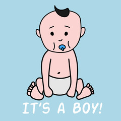 it's a boy, vector hand drawn baby boy with text