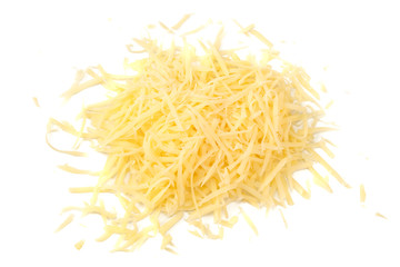 grated cheese isolated on white background. top view - Powered by Adobe