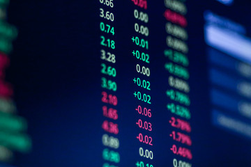 Stock exchange market chart, Stock market data on LED display. Business analysis concept.