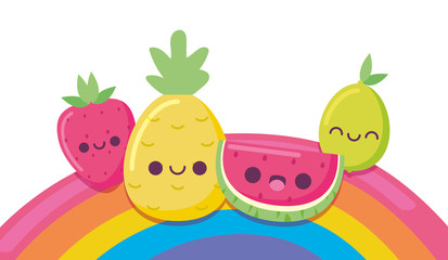 kawaii lemon pineapple watermelon and strawberry cartoon vector design