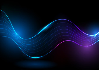 Glowing neon blue purple abstract wavy background. Vector design - obrazy, fototapety, plakaty