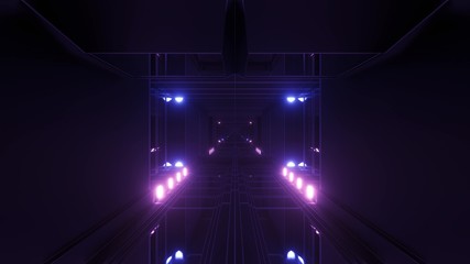 dark atmospheric science-fiction tunnel corridor with glowing lights and reflective glass windows 3d illustration background wallpaper graphic artwork