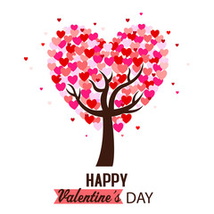Fototapeta na wymiar Happy valentines day card. Tree with hearts