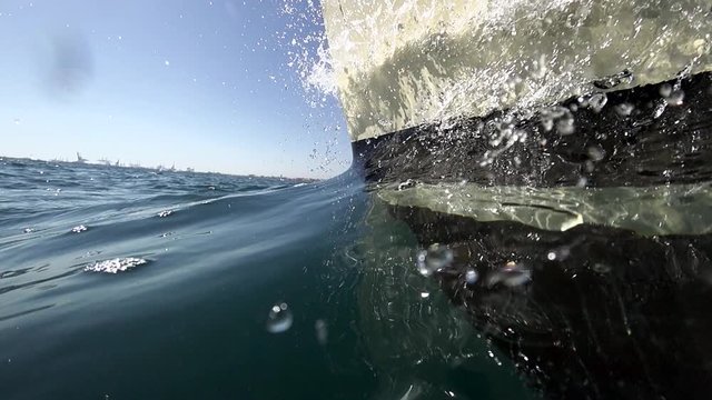 Sailboat prow sailing in super slow motion, loopable