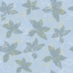Seamless textile pattern. Floral contours on a blue background for fabric. Vector endless texture.