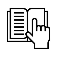 Open book with hand pointing, line style icon