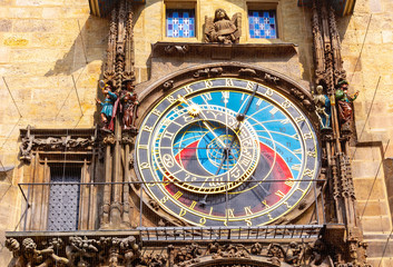 Obraz premium Prague astronomical clock (Orloj) on City Hall tower, Czech Republic