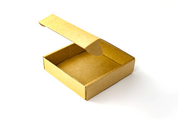 One brown flat Kraft paper box isolate on white background. Packing, transportation, moving concept