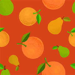 Colorful, bright orange and pear seamless pattern. 