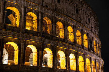 Naklejka premium Detail of the Colosseum in Rome, night photo