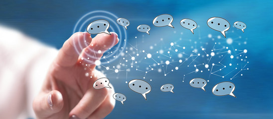Woman touching a network communication concept