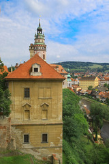 View of the round tower. Cesky Krumlov, Czech Republic