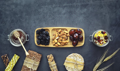 Healthy breakfast. Muesli from cereals with milk berries.