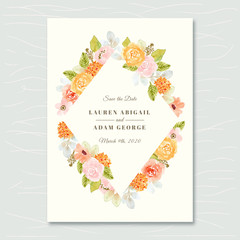 save the date card with pastel floral watercolor frame