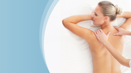 Obraz premium Healthy and Beautiful Woman in Spa salon. Copy space template. Recreation, Healing, Health, Massage.