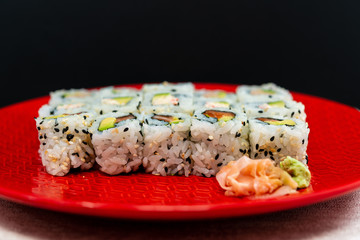 Japanese food Sushi Roll Maki of Salmon and avocado